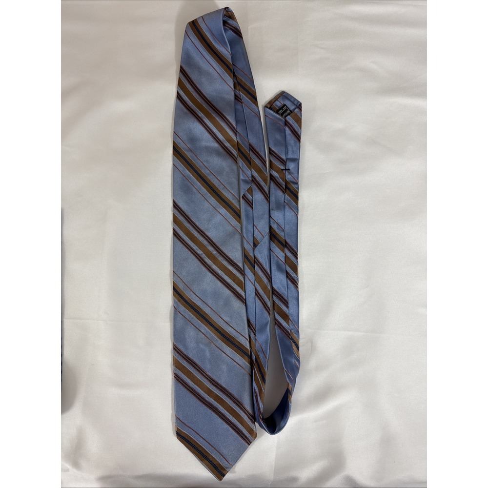 Ike Behar Men's Silk Tie Blue‎ Gold Copper Striped Made In USA